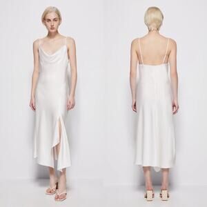 Jonathan Simkhai Nellie Satin Bias-Cut Slip Midi Dress in White Size 8